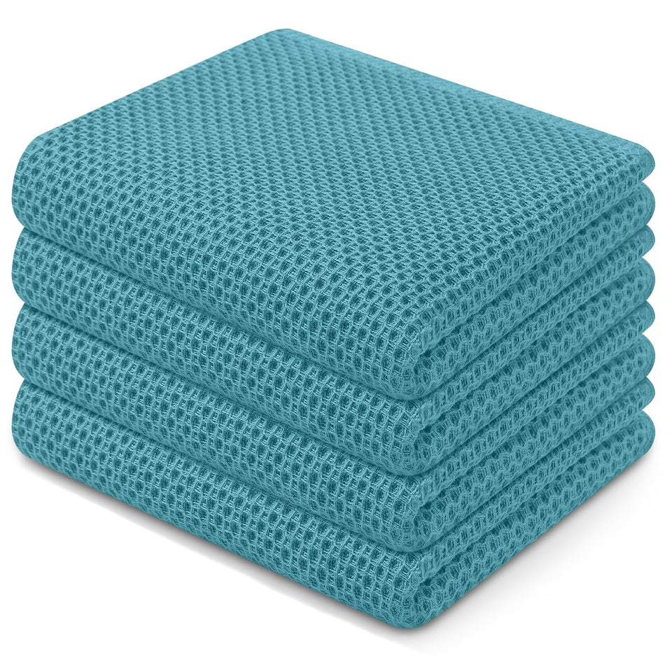 Homaxy lake-blue waffle dish towels close-up weave for quick absorbency.