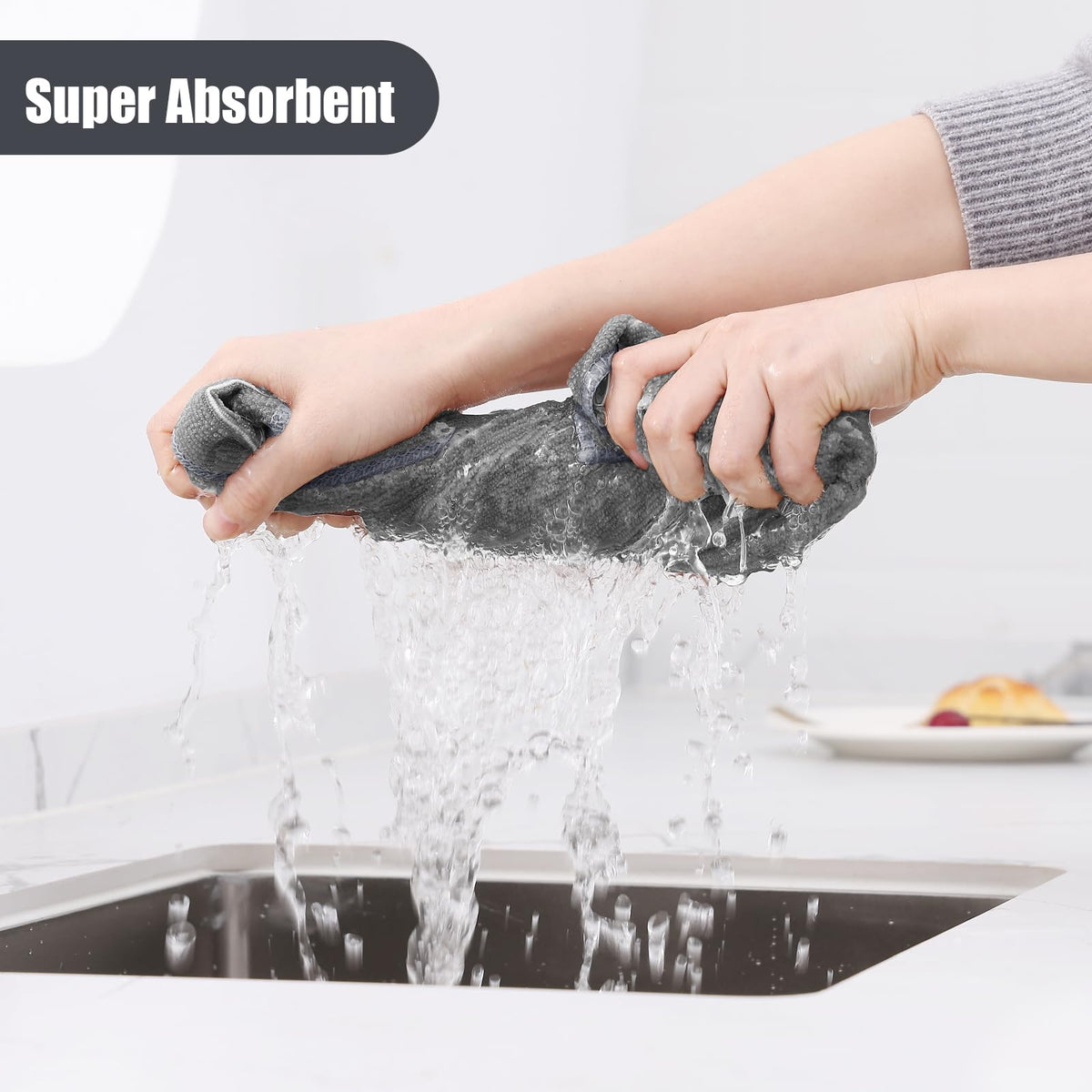 Homaxy towels close-up reveals soft weave that protects delicate cookware.