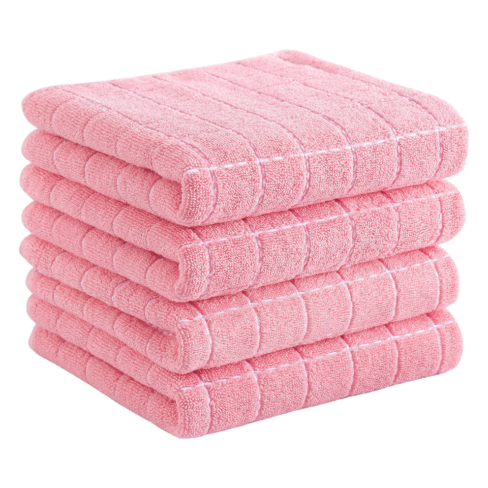 Homaxy pink checkered kitchen towel showing vibrant color and quick-drying terry for dishes