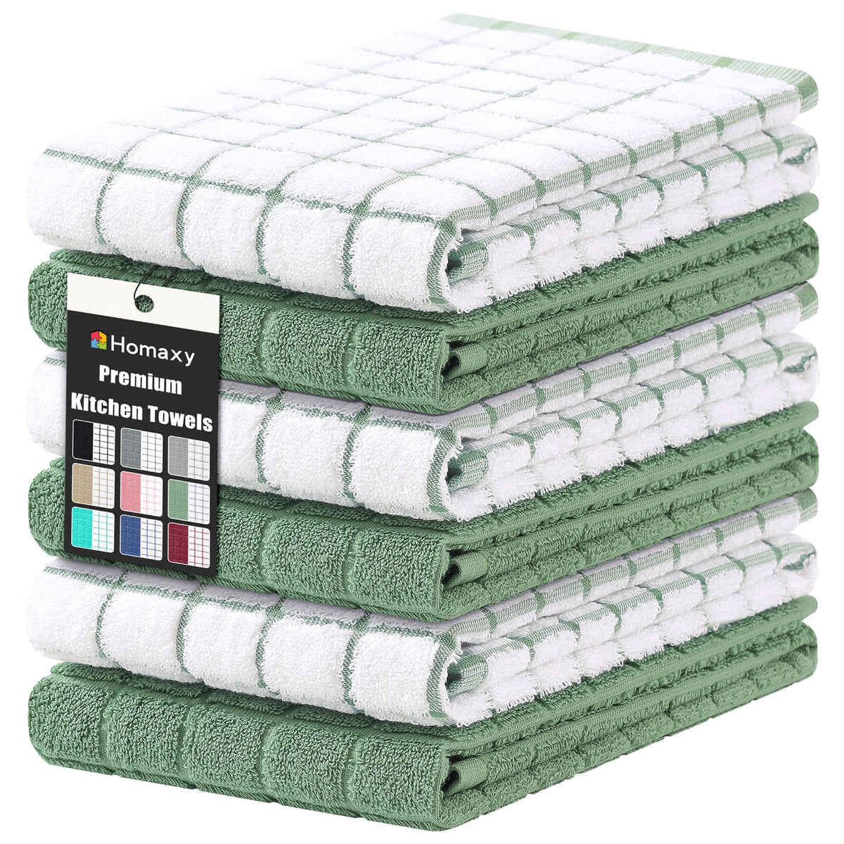 Homaxy premium cotton towels with grass green check offer absorbent kitchen use