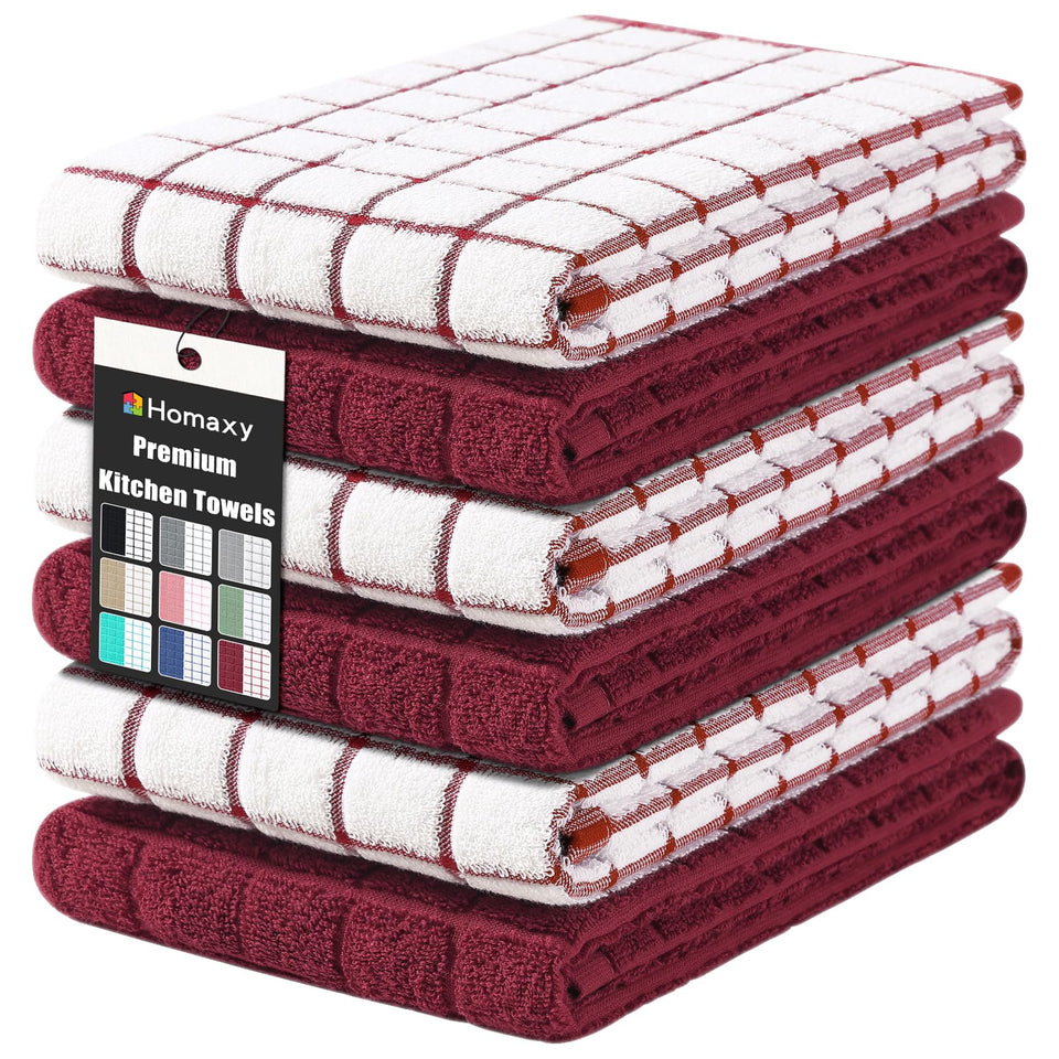 Homaxy premium cotton kitchen towels with red check design for quick spill absorption.