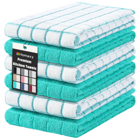 Homaxy premium cotton towels 16x28 on rack, ideal for daily dish drying.
