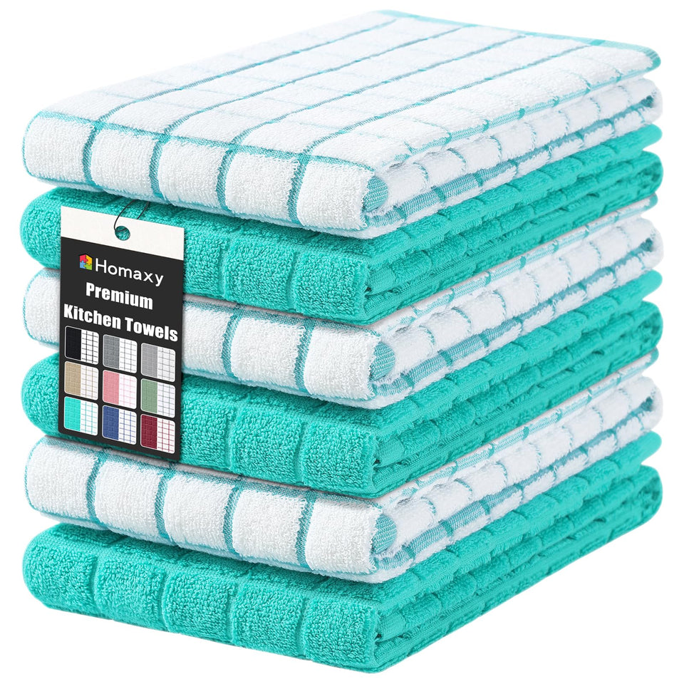 Homaxy premium cotton towels 16x28 on rack, ideal for daily dish drying.