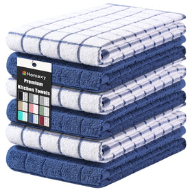 Homaxy premium cotton towels folded with navy check design for everyday dish drying and decor.