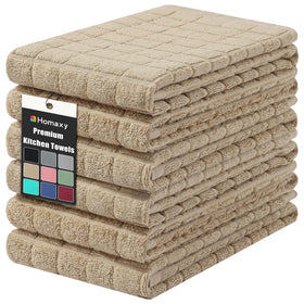 Homaxy premium cotton towels in a 6-pack front view, soft tan finish for everyday kitchen tasks.