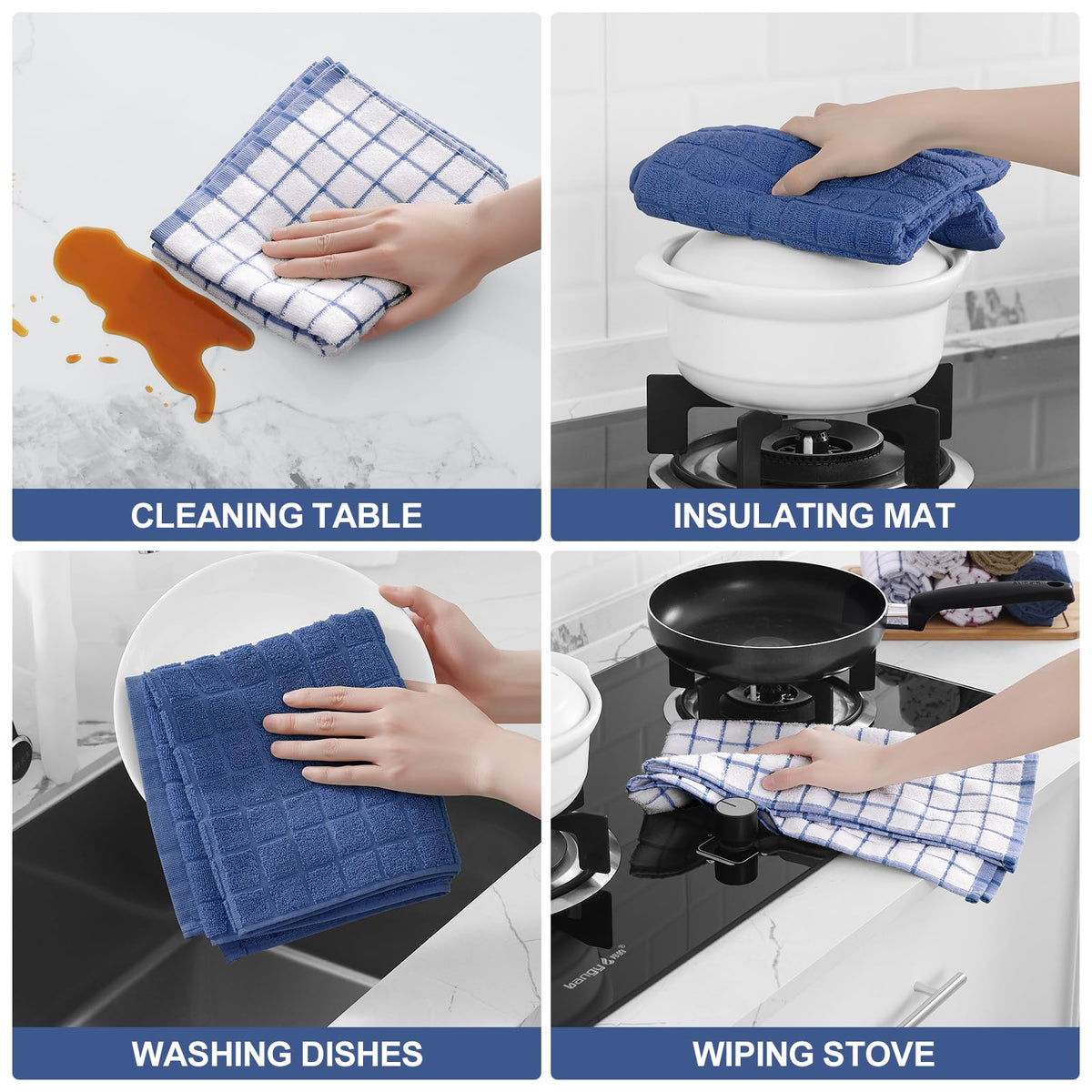 Homaxy navy check towel on dining setup demonstrates napkin or placemat versatility.