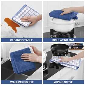 Homaxy navy check towel on dining setup demonstrates napkin or placemat versatility.