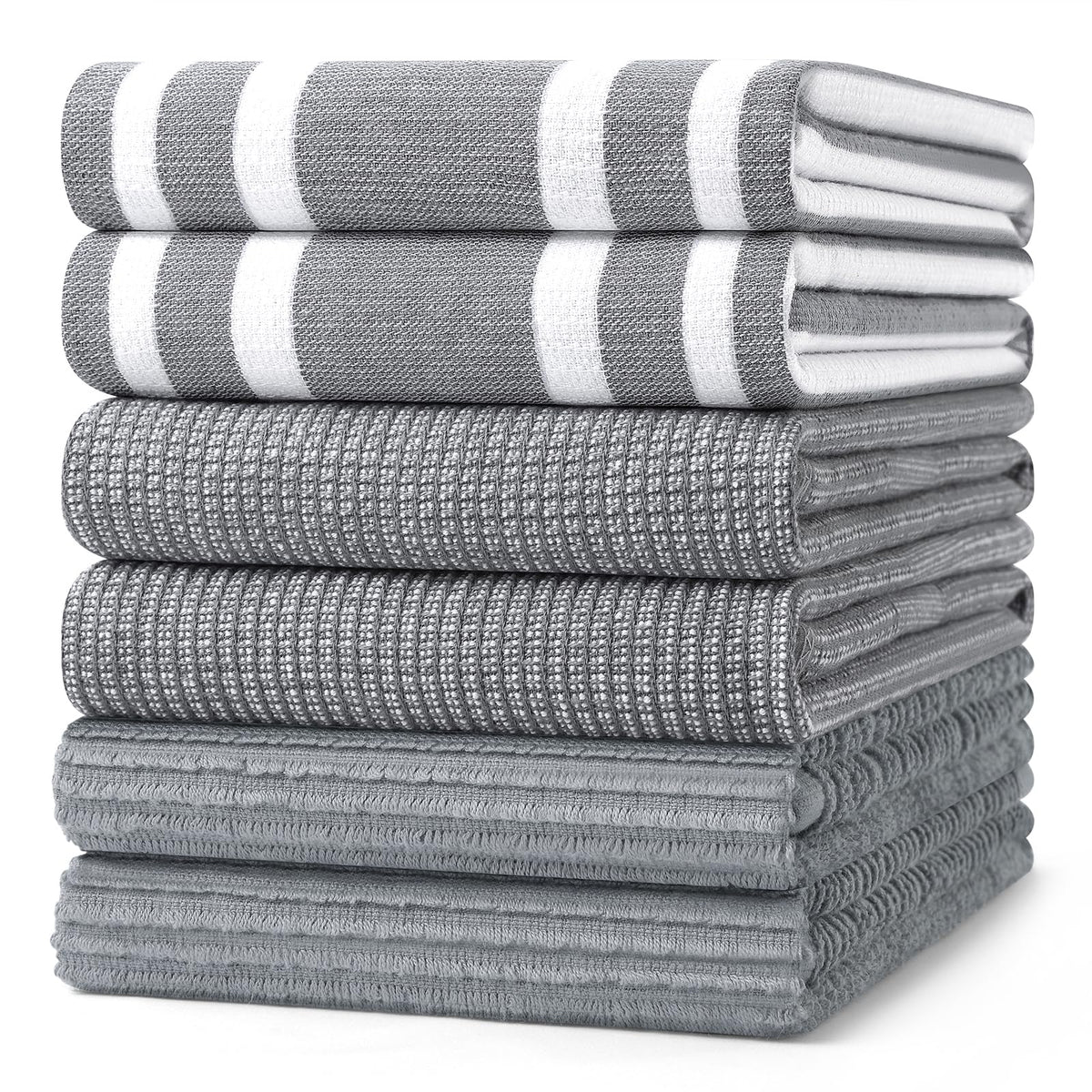 Homaxy premium kitchen towels six-pack in grey, ideal for daily dish drying.