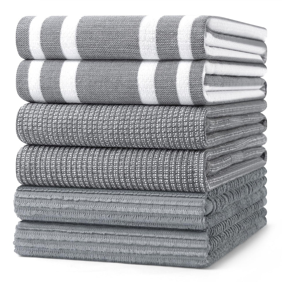 Homaxy premium kitchen towels six-pack in grey, ideal for daily dish drying.