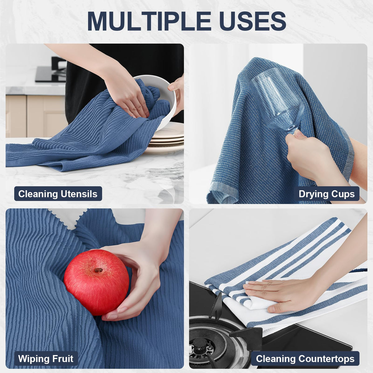 Homaxy Premium Kitchen Towels drying dishes after washing with high absorption and quick-dry design.