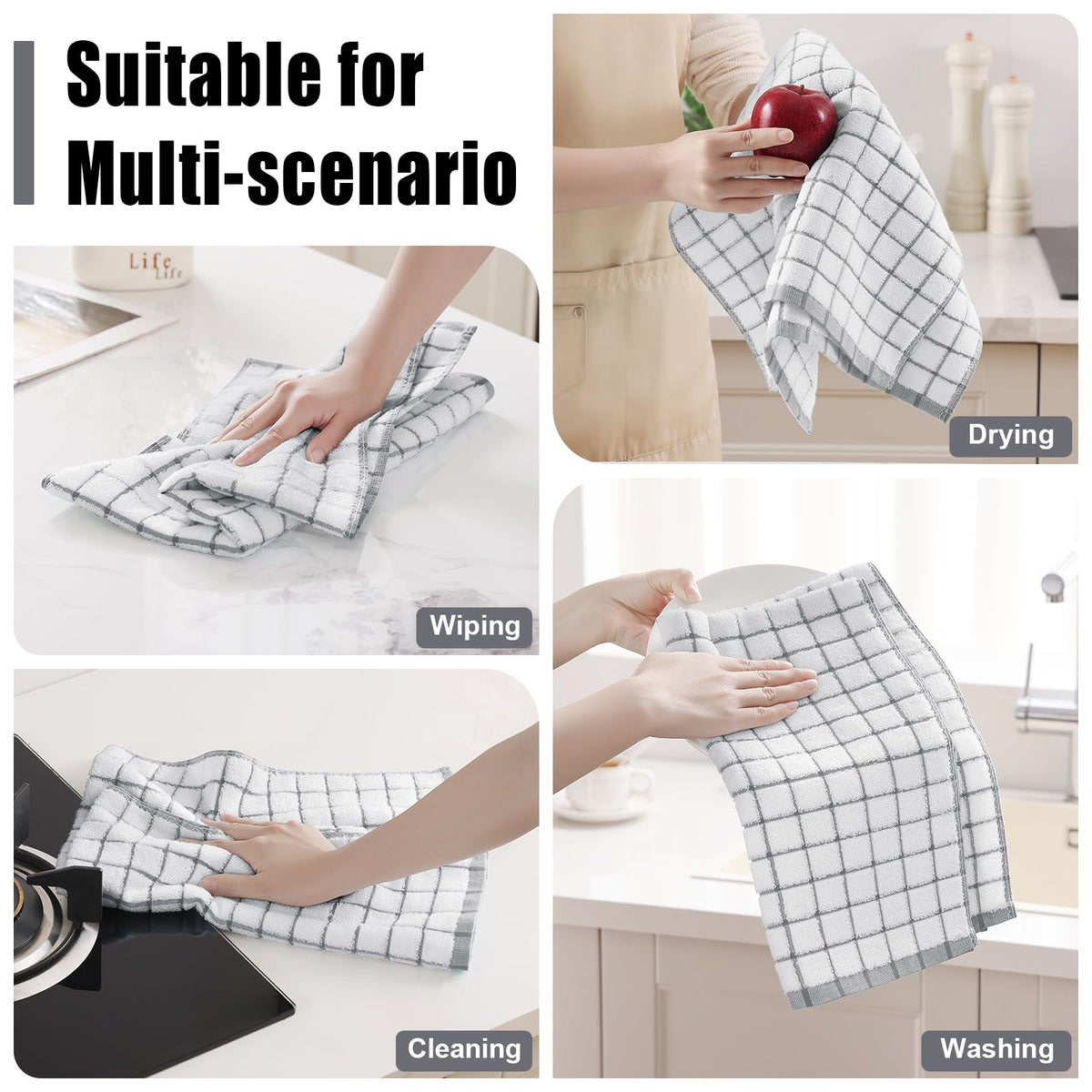 Homaxy Premium Kitchen Towels grey check pattern adds style to the countertop