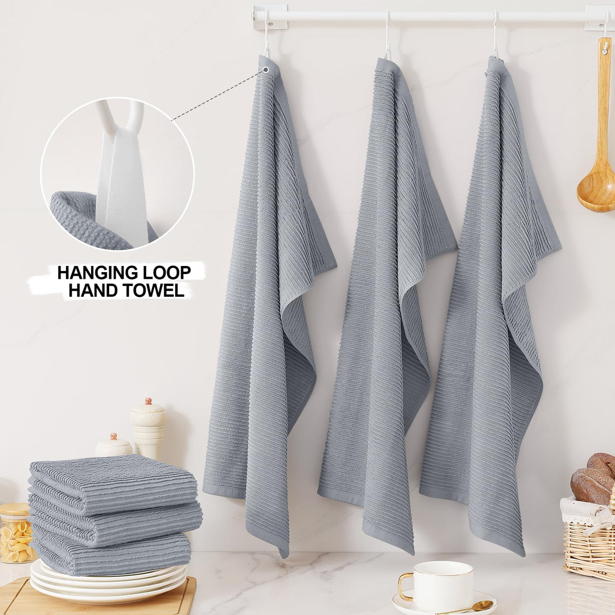 Homaxy Premium Kitchen Towels hanging loop displayed for easy storage