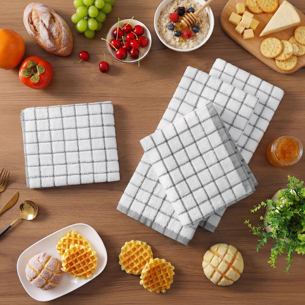 Homaxy Premium Kitchen Towels soft-absorbent 390gsm for fast drying and spill cleanup