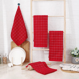 Homaxy red checkered towels in use for kitchen tasks