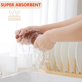 Homaxy rust towels on a kitchen counter add color and reliable drying.