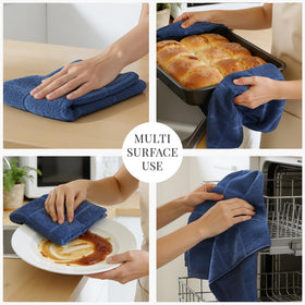 Six pack navy towels 18x28 inches ready for bulk daily use.