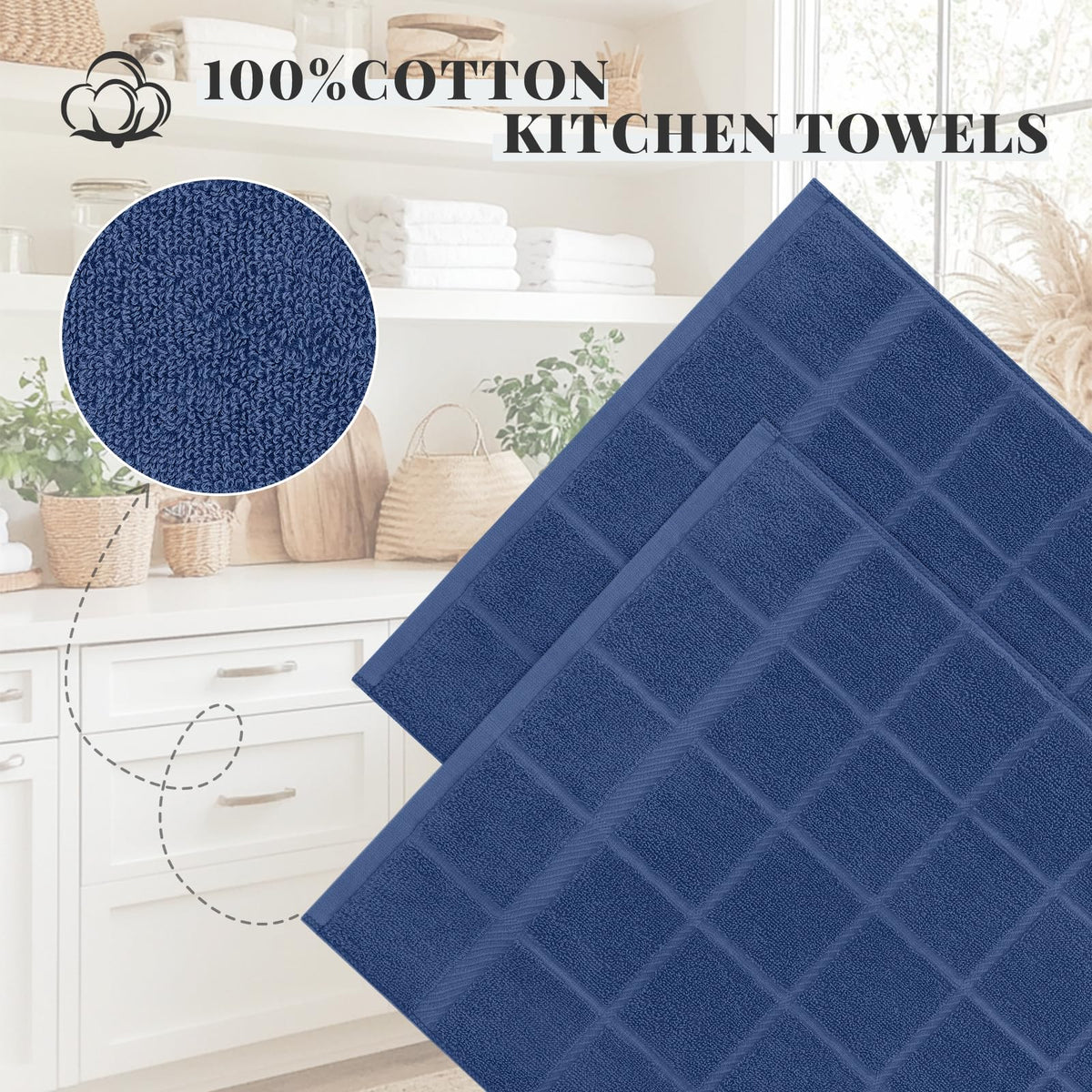 Close up terry grid texture on navy Homaxy towel for effective scrubbing.