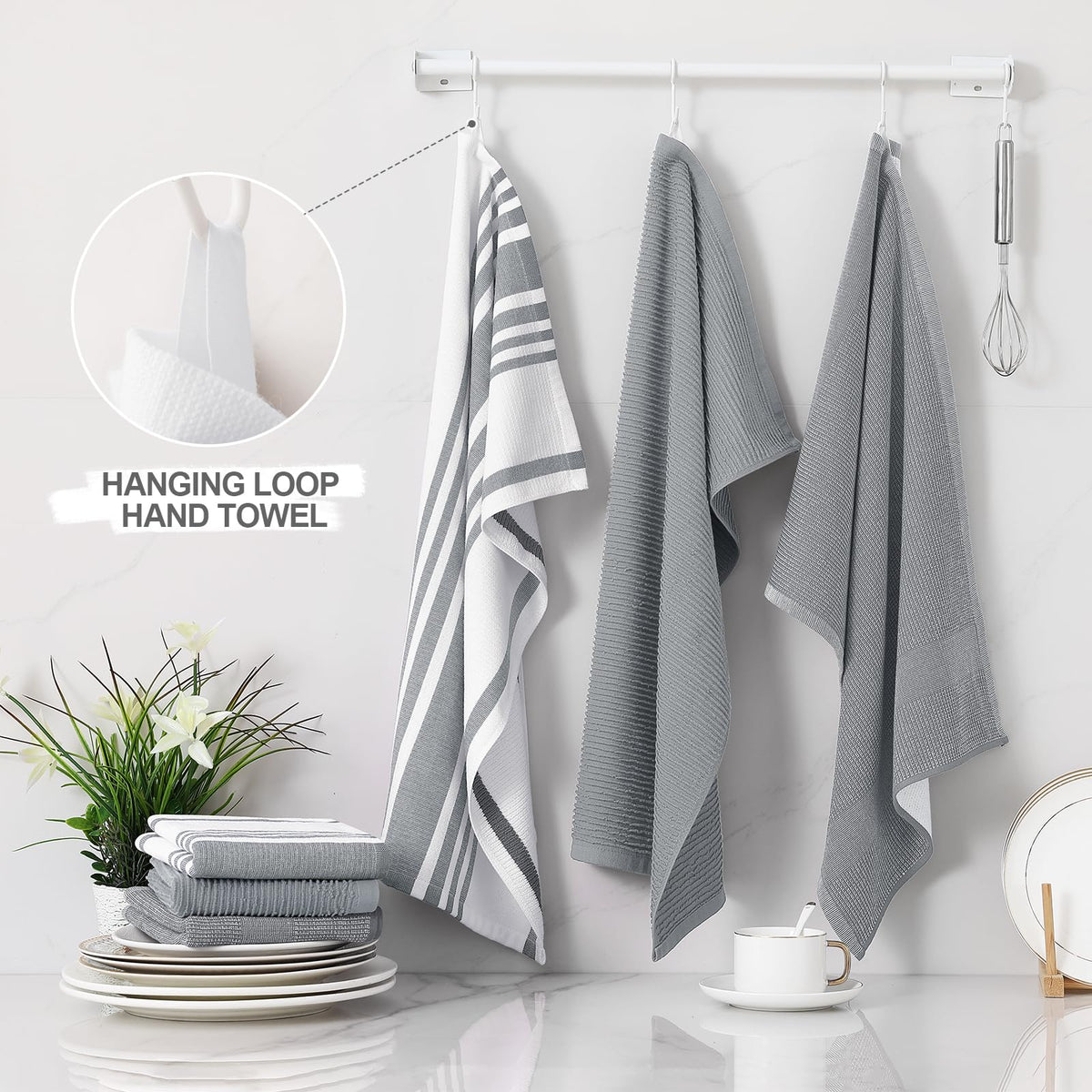 Homaxy towel with terry, ribbed and striped design adds kitchen style.