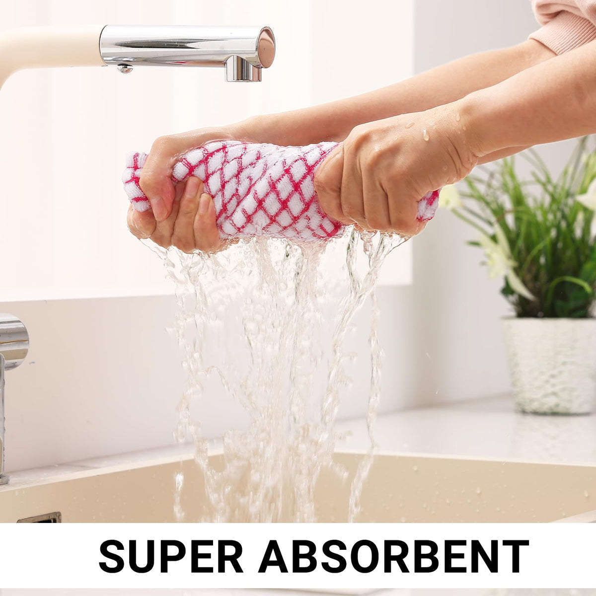 Homaxy towels bright plaid design adds color to kitchen countertops.