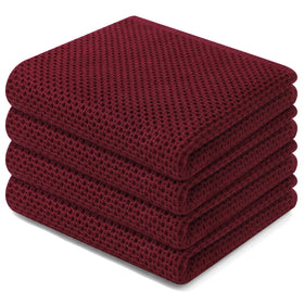 Homaxy waffle dish towel Burgundy folded for daily use and absorbency.