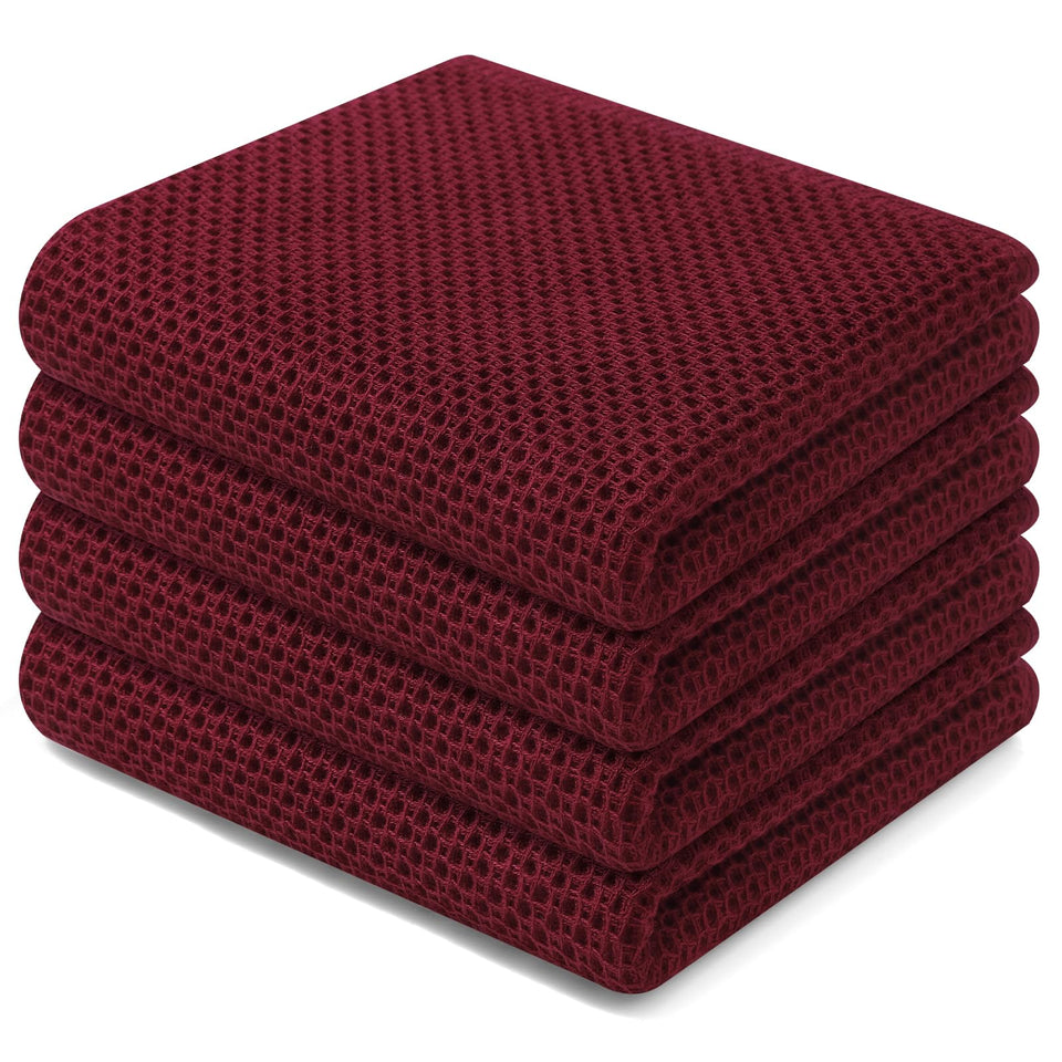 Homaxy waffle dish towel Burgundy folded for daily use and absorbency.