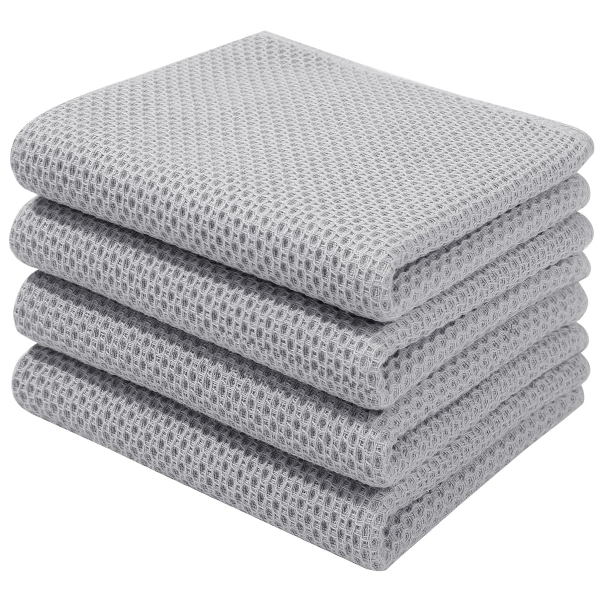 Homaxy waffle weave dish towels in light gray showing soft texture and durable knit for daily drying