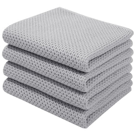 Homaxy waffle weave dish towels in light gray showing soft texture and durable knit for daily drying