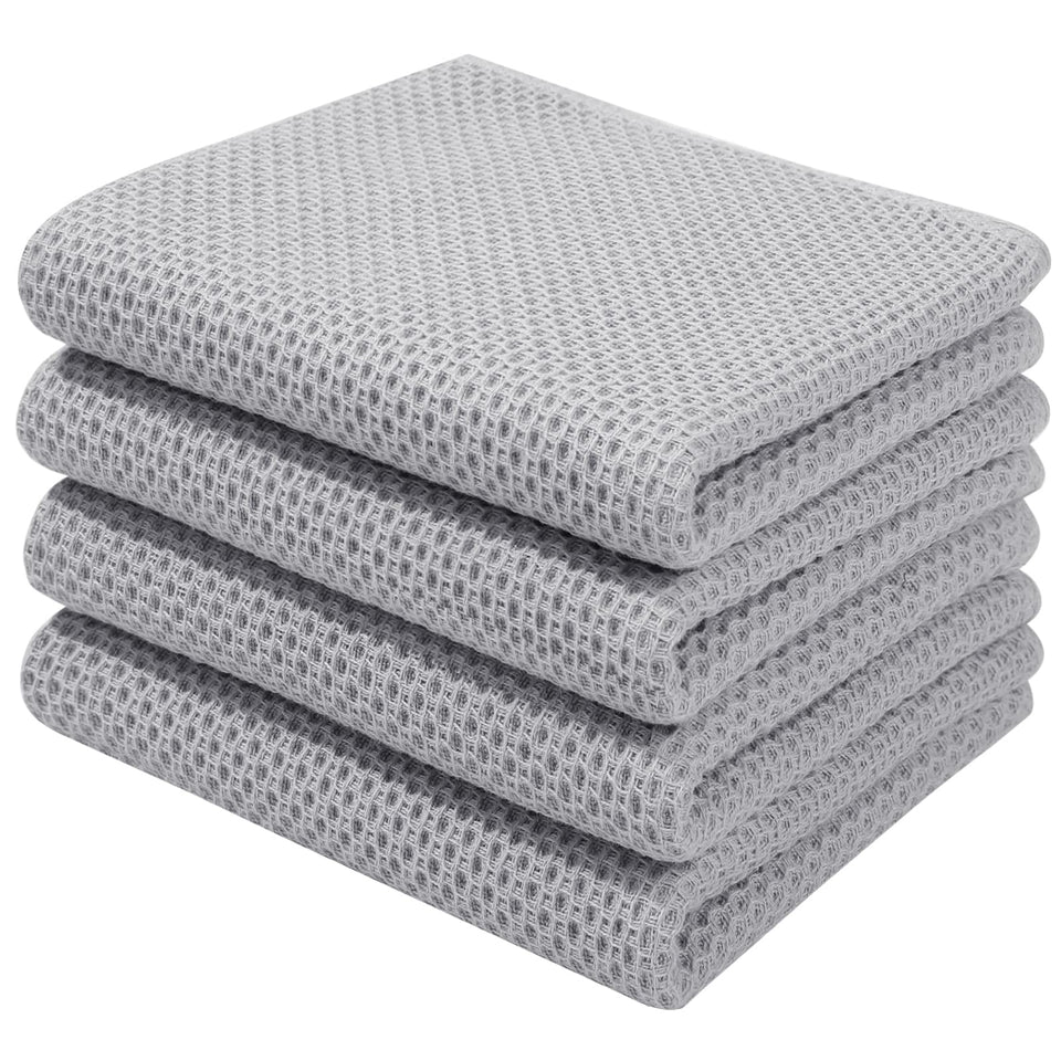 Homaxy waffle weave dish towels in light gray showing soft texture and durable knit for daily drying