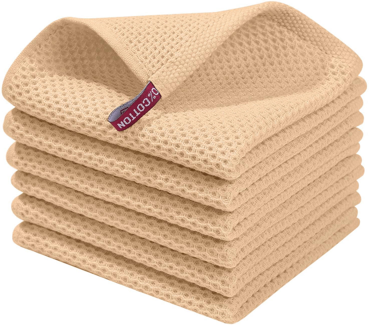 Homaxy waffle weave dishcloth apricot 6-pack close-up, quick-drying texture.