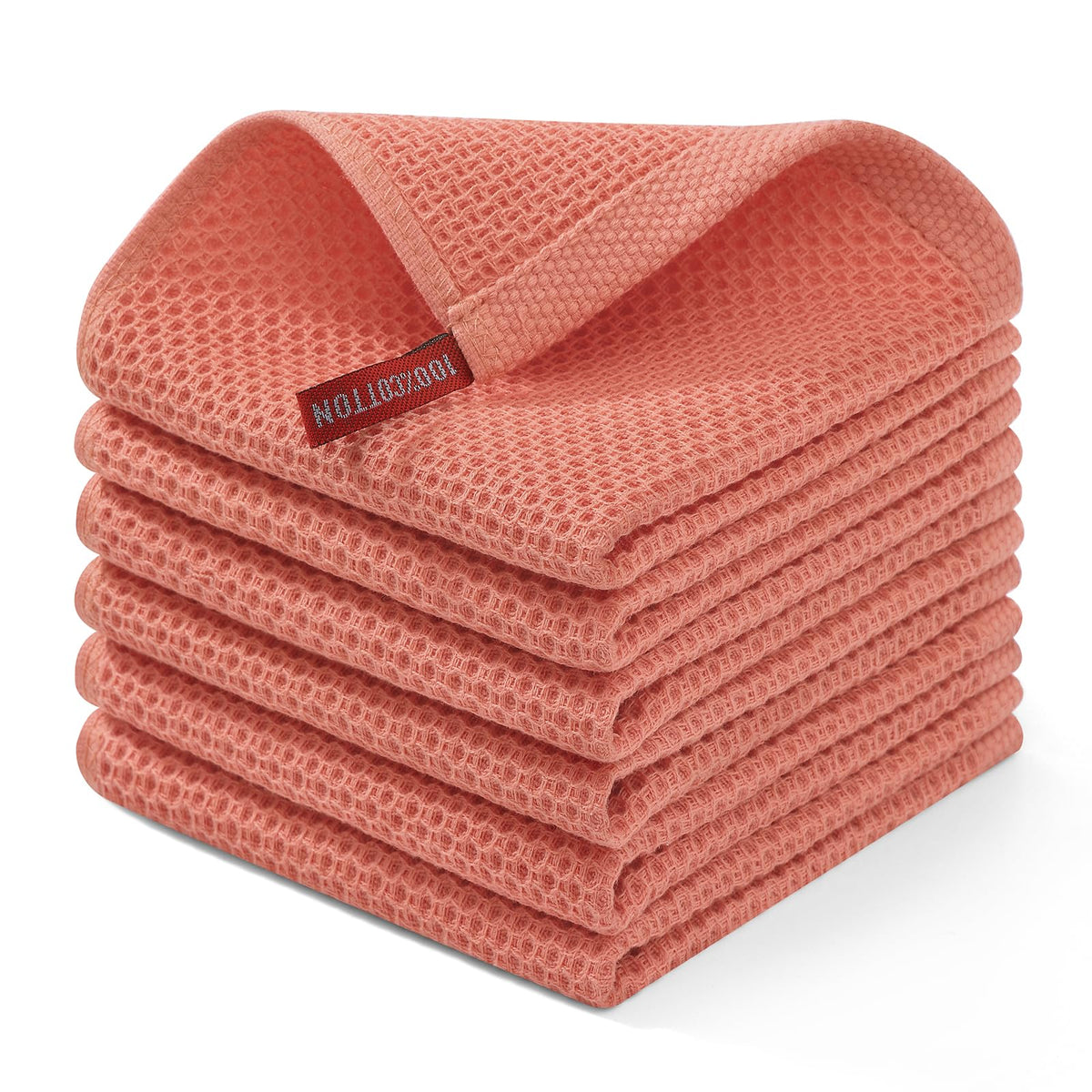 Homaxy waffle-weave coral dishcloth, 12x12, ultra-absorbent for fast drying.