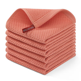 Homaxy waffle-weave coral dishcloth, 12x12, ultra-absorbent for fast drying.