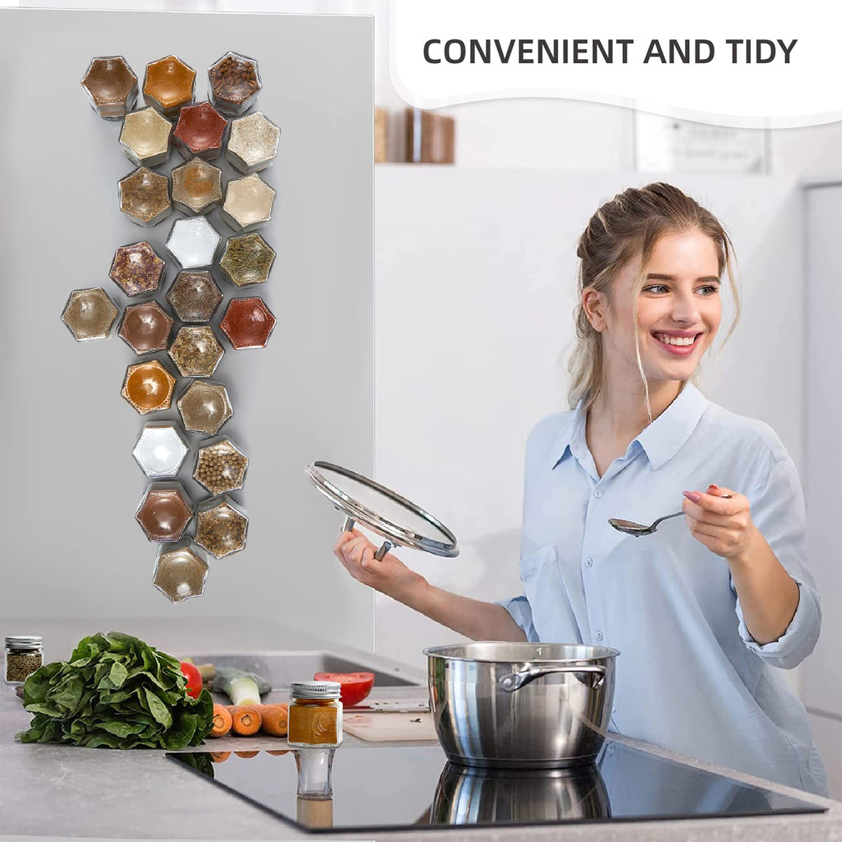 Homazing airtight glass spice jar keeps contents fresh and dry.