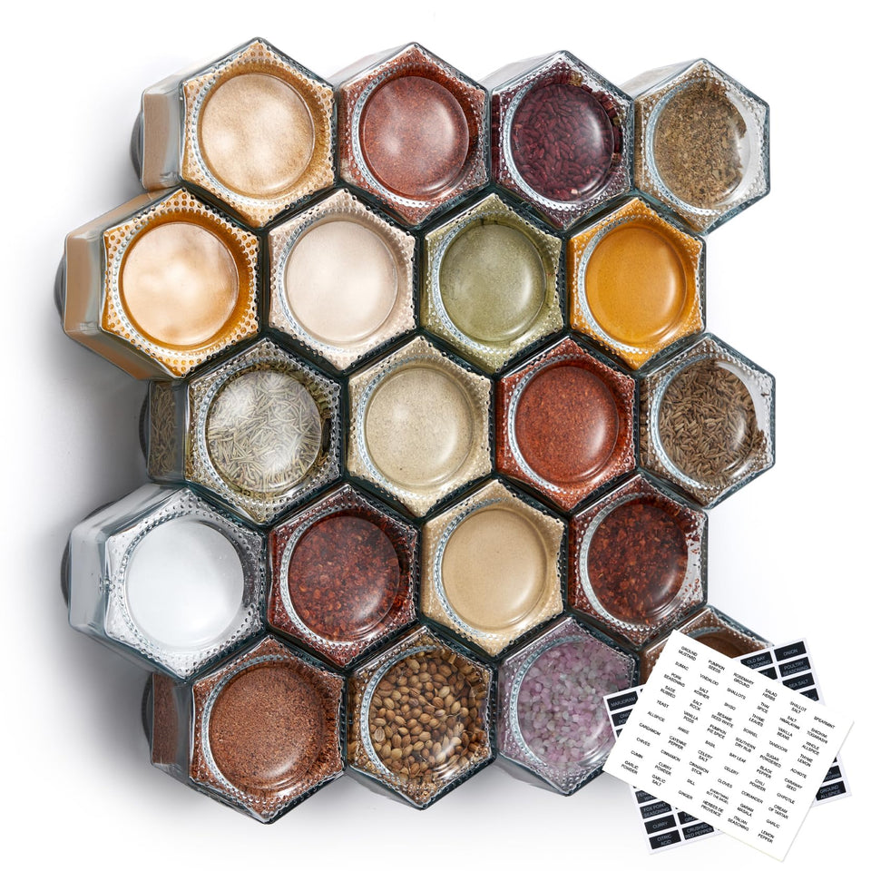 Homazing hexagon magnetic spice jar on fridge for neat storage.