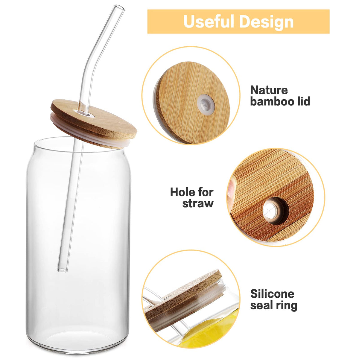 HOMBERKING bamboo lids with silicone seal reduce leaks during casual sips