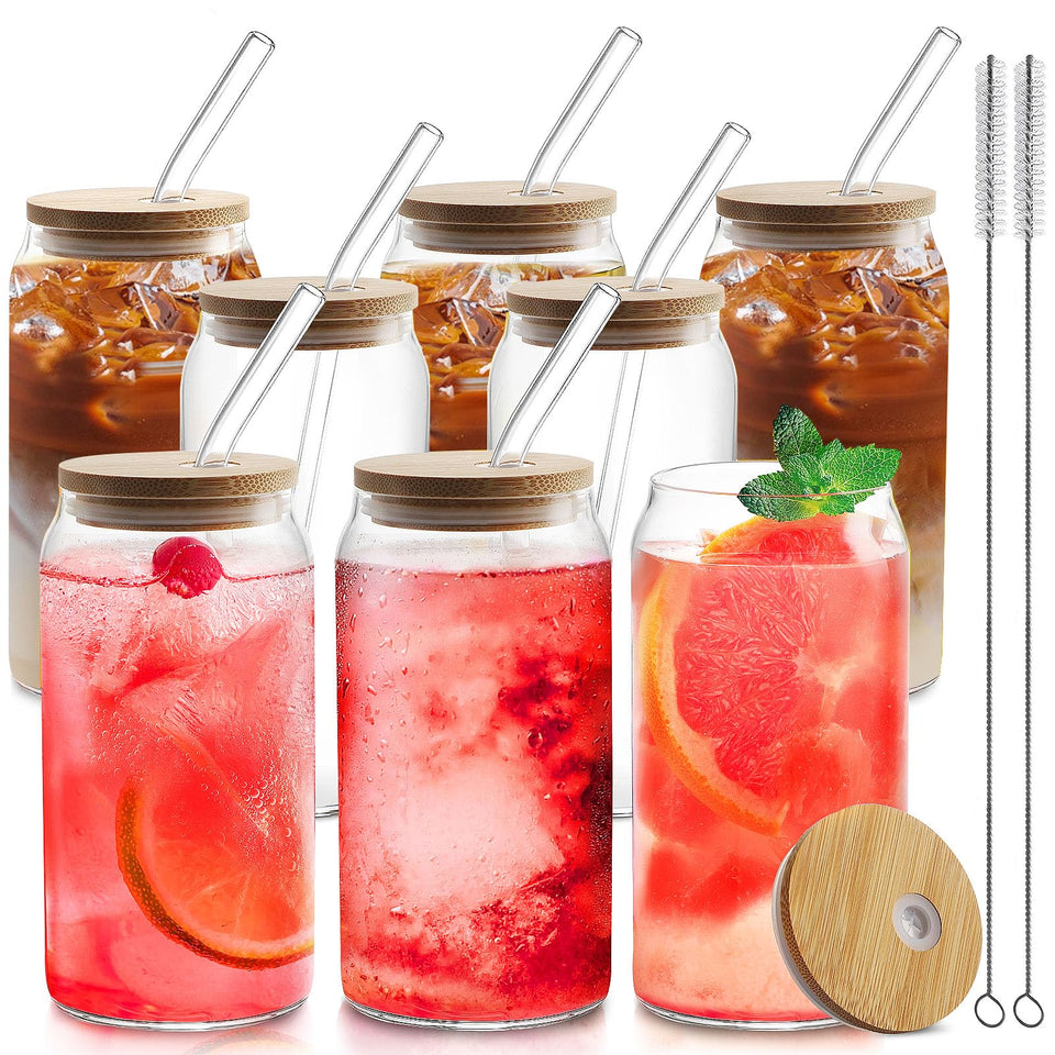 HOMBERKING glass cups with bamboo lids for stylish 20 oz servings at home