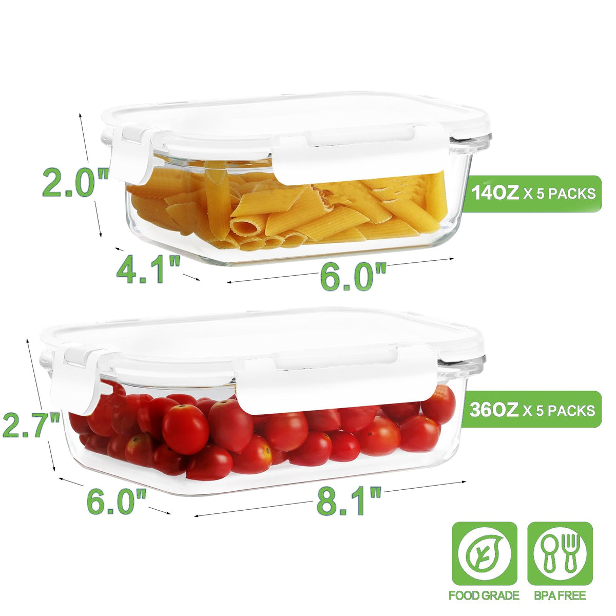 HOMBERKING 14oz glass container with locking lid ideal for portions