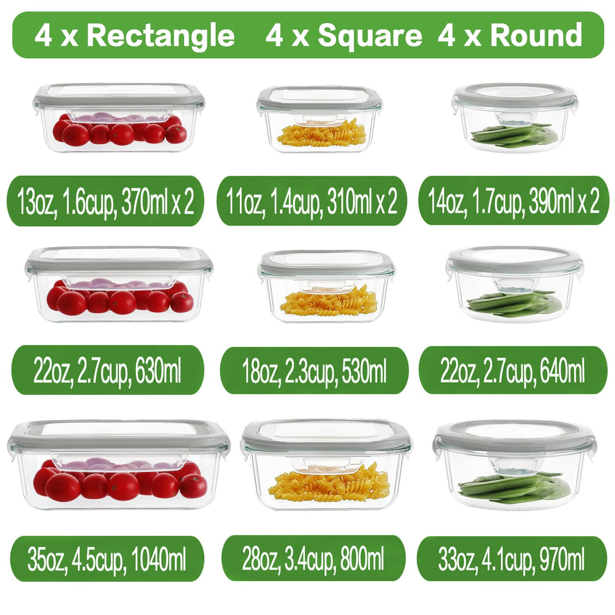 HOMBERKING 24pc rectangle 630ml container, versatile storage for leftovers and meal prep.