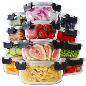 HOMBERKING 24pc glass storage set shown on kitchen counter for meal prep and organization