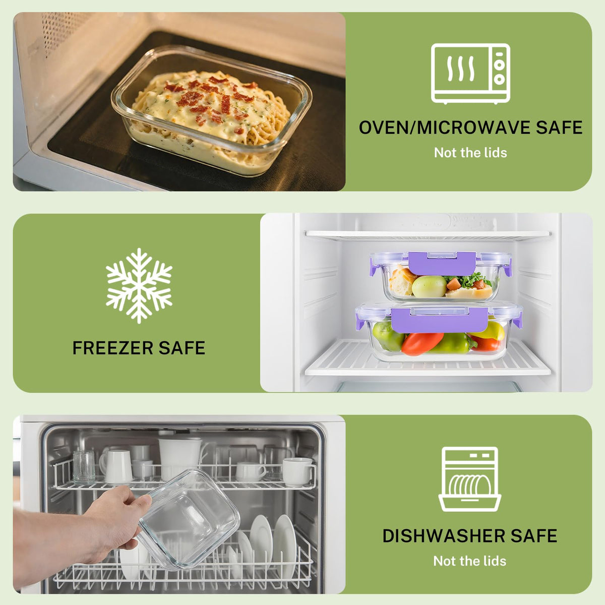 HOMBERKING 640ml rectangular glass container for family meals and batch prep.
