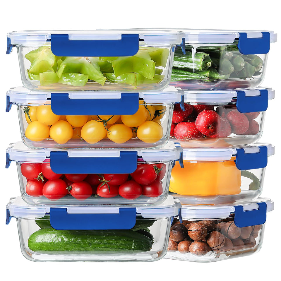 HOMBERKING 8-pack 36oz glass container exterior view, ideal for meal prep.