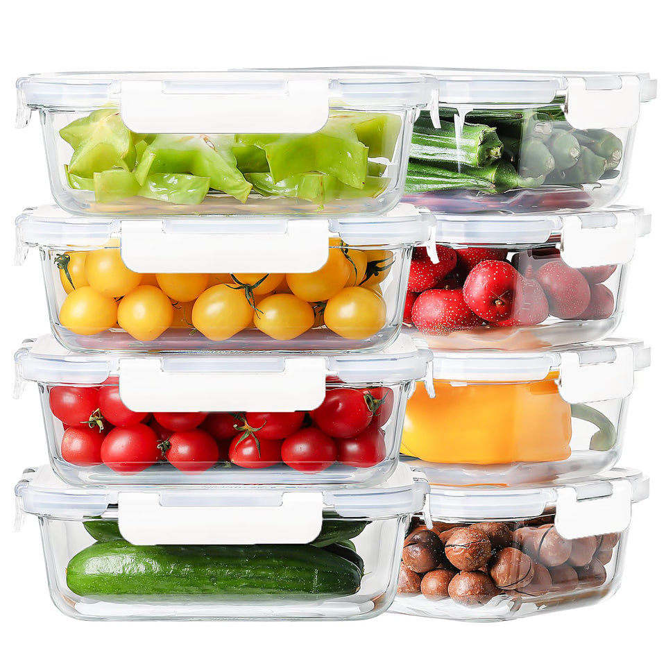 HOMBERKING 8-pack 36oz glass containers with lids for organized meal prep and transport
