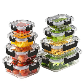 Homberking 8-pack glass containers with lids for organized fridge storage.