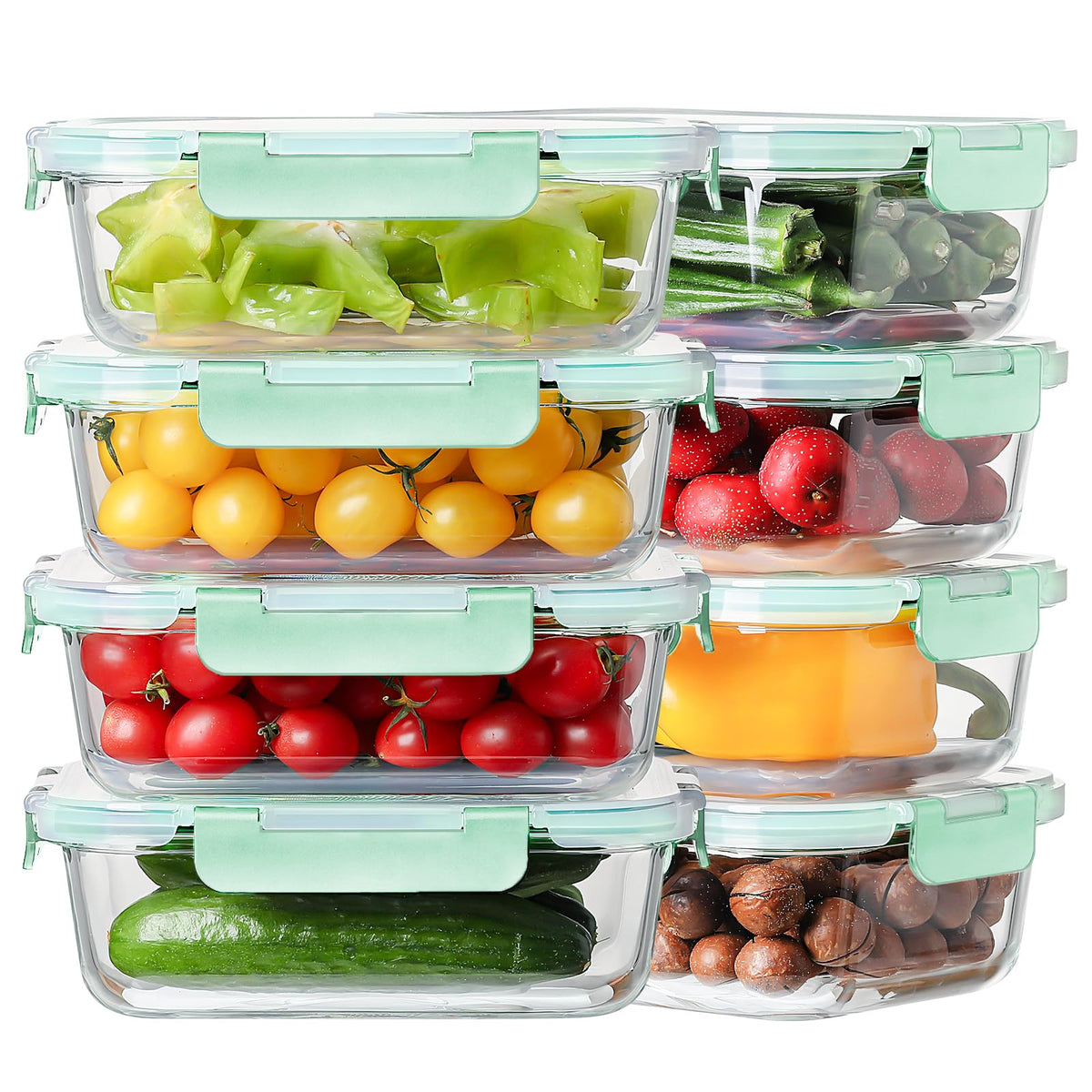 HOMBERKING 36oz glass container with snap-lock lid for secure storage.