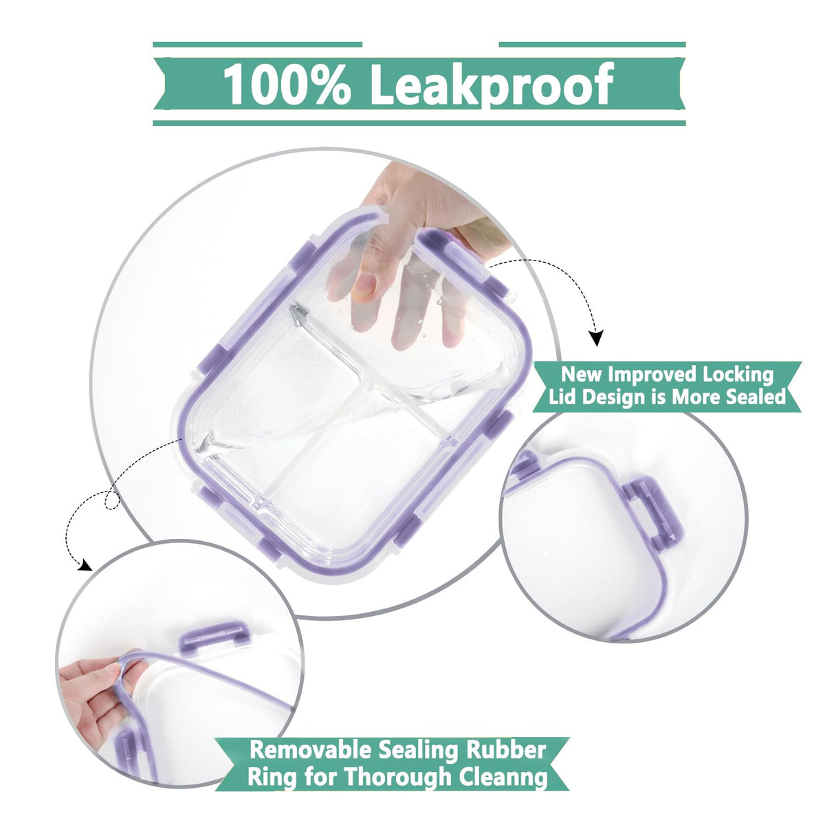 HOMBERKING BPA-free snap-lock lids with purple seal keep leftovers fresh and leak-proof.