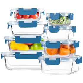 HOMBERKING eight-pack glass containers with lids for meal prep and leftovers