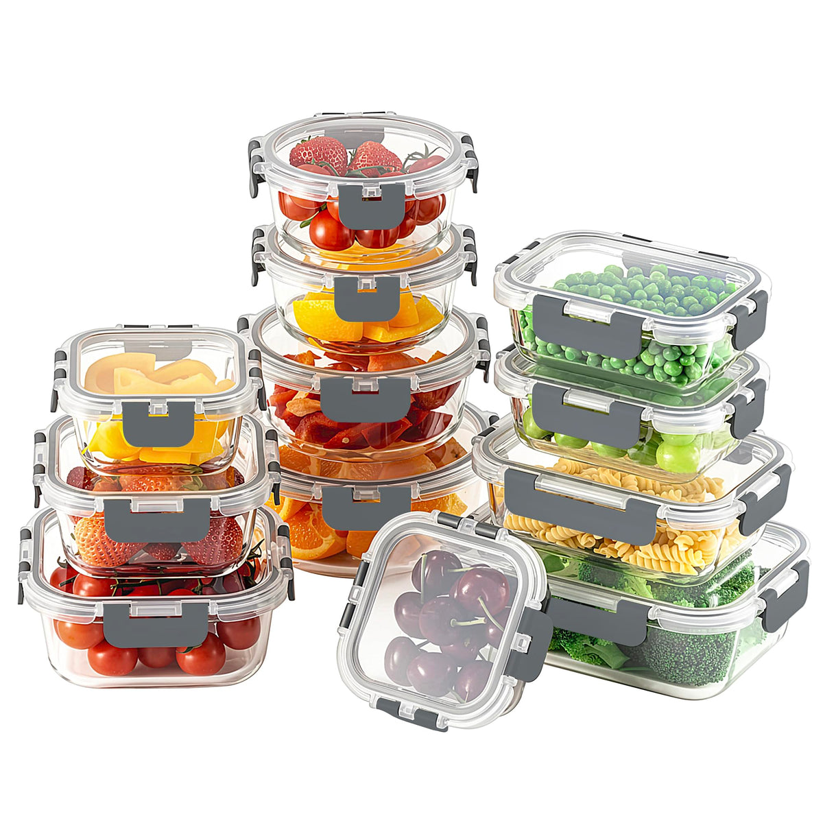 HOMBERKING rectangular glass containers for meal prep with durable borosilicate glass