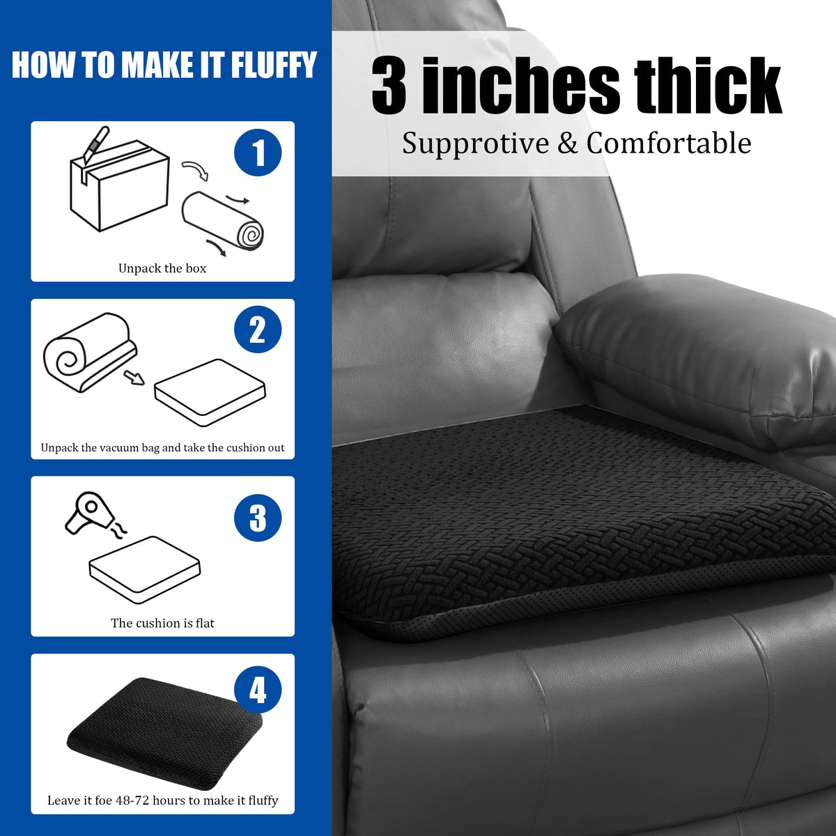 HOMBYS non-slip backing keeps cushion in place on chairs.
