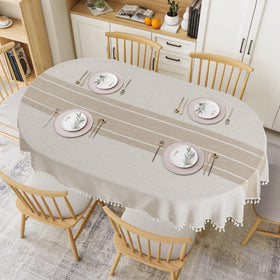 HOMBYS embroidered plaid tablecloth for oval tables enhances casual and formal meals.