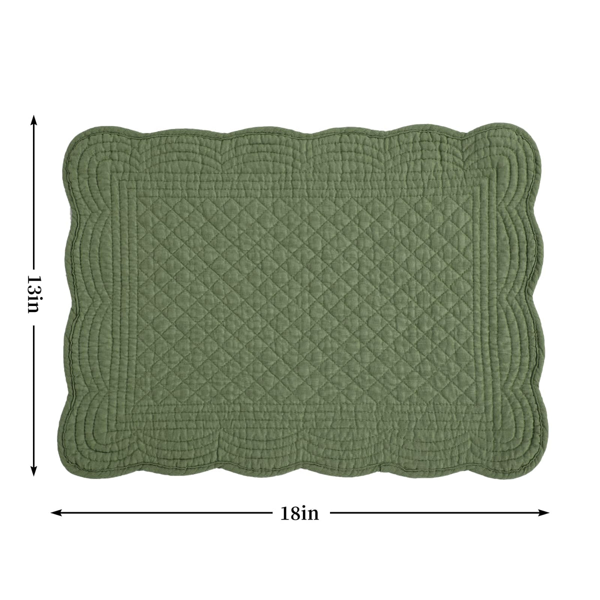 Close-up of emerald green quilting on HOMBYS placemats showing stitching detail.