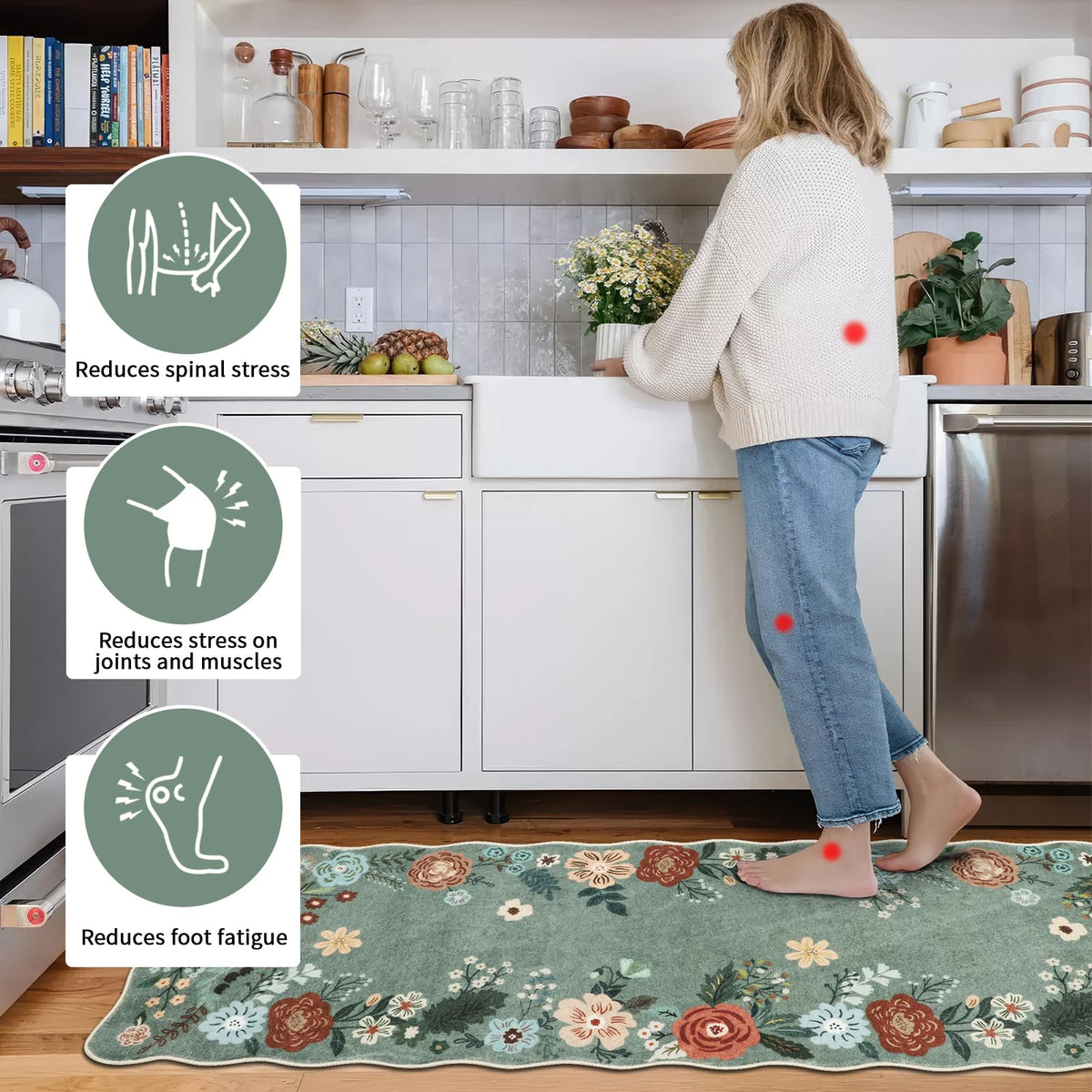 Homcomoda anti-fatigue kitchen mat cushions feet at the sink or stove.